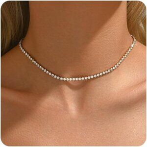 ⚡JotCa 18K Gold Plated 3mm Tennis Necklace Dainty Simulated Diamond Choker